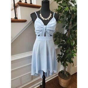 L I Dressfo Womens Sky Blue 100% Polyester Sleeveless V-Neck Knee Length Dress